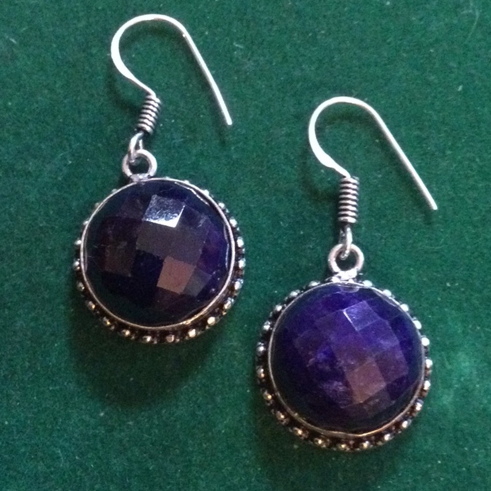 Genuine Faceted Sapphire Earrings - Picture 1 of 10